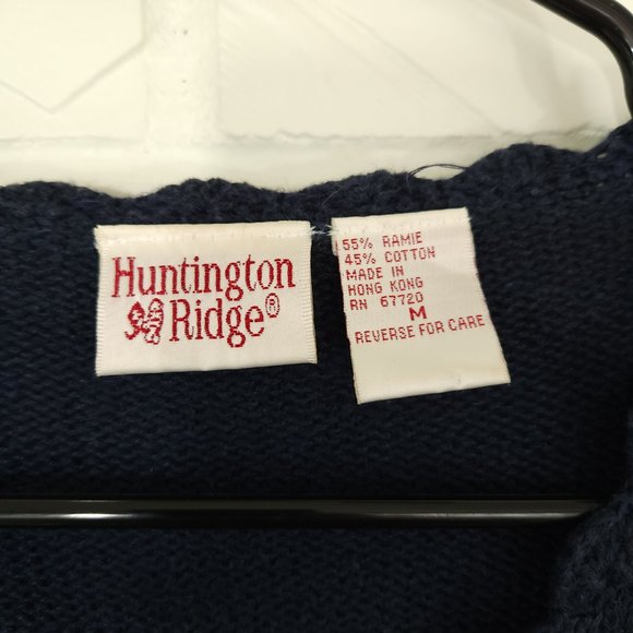 Vintage Huntington Ridge Floral Embroidered Button Up Cardigan Navy Cottagecore - Picture 3 of 7